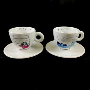 2 Illy Espresso Cups Saucers Caffe Art Dream Collection Shizuka Yokomizo 2003